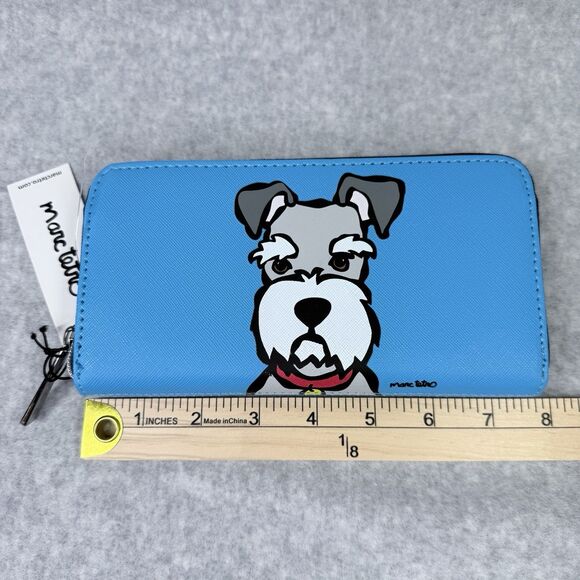 Marc Tetro Schnauzer Large Wallet Blue Zip Around Faux Leather Multi Compartment - Picture 9 of 10
